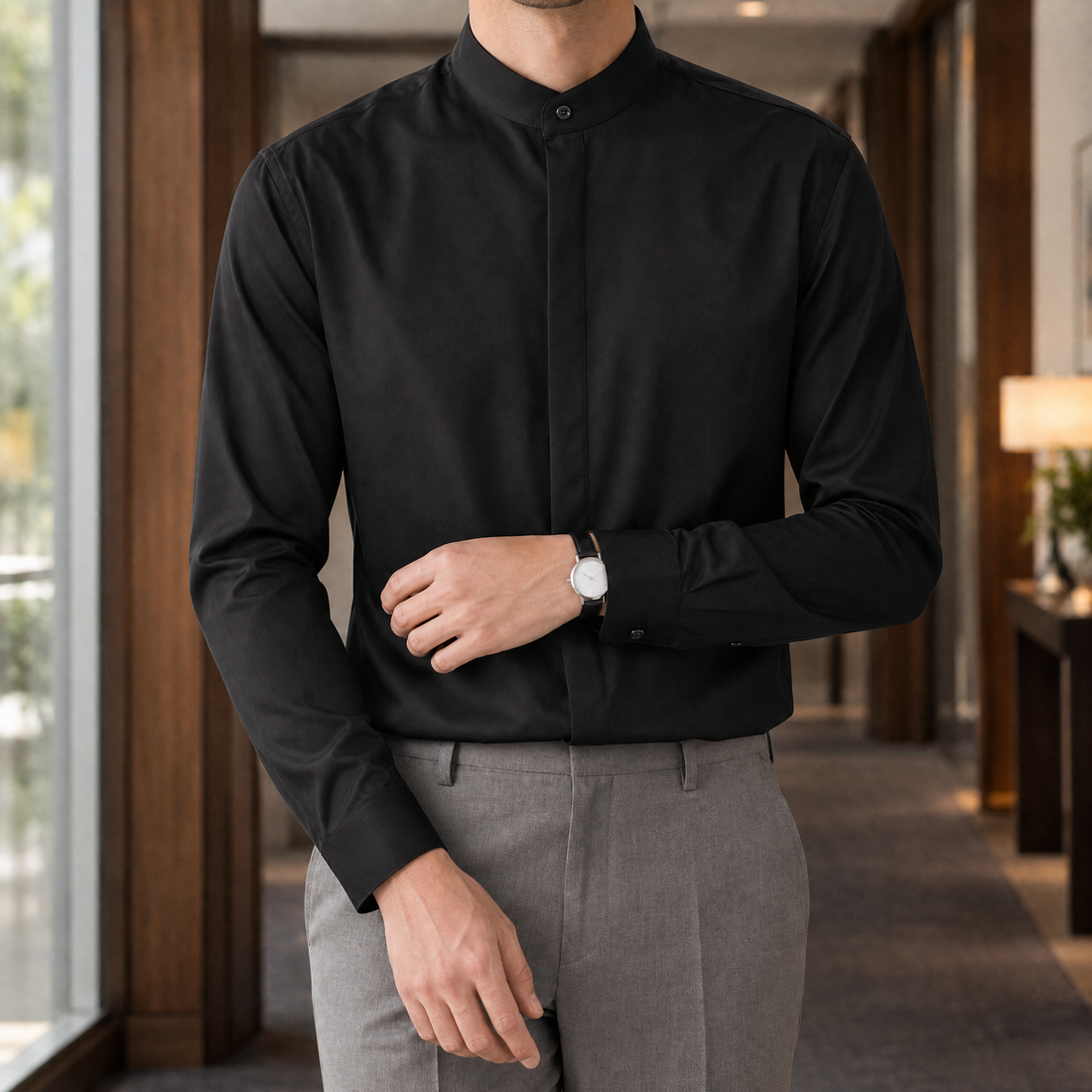 Damaso-Dean Stand Collar Shirt - Black