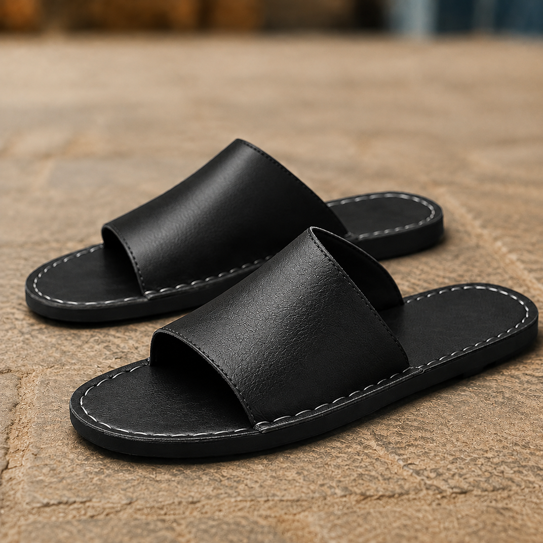 Siracusa Leather Slides - Black