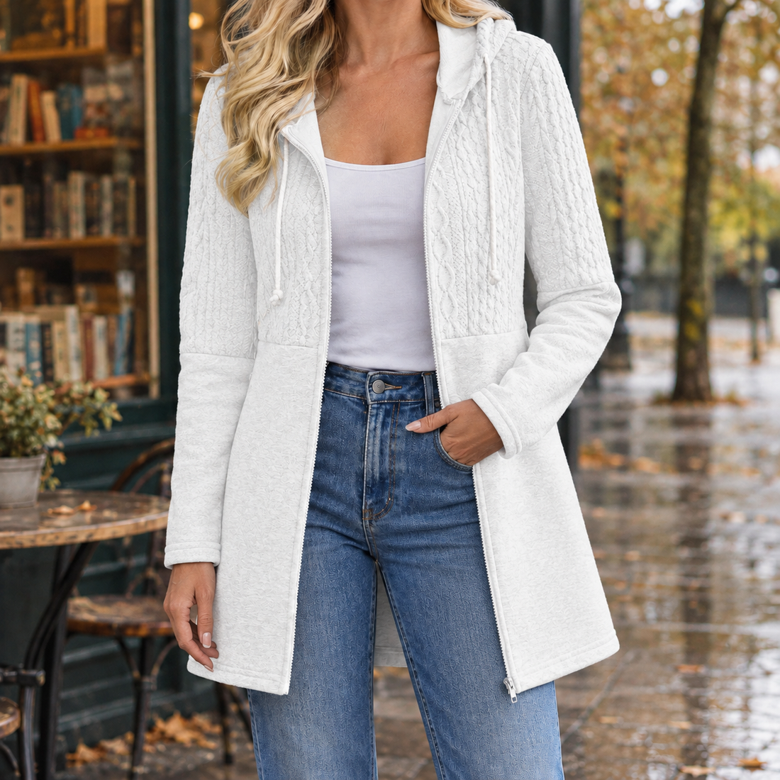 Gwendolen-Rose Cable Knit Jacket - White
