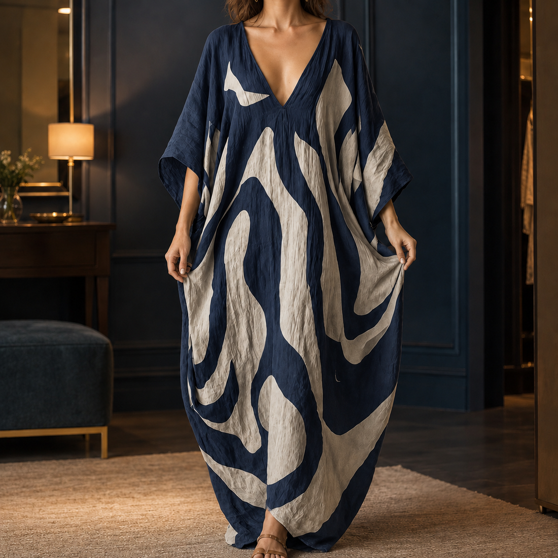 Chiara-Rose Batwing Maxi Dress - Navy Blue