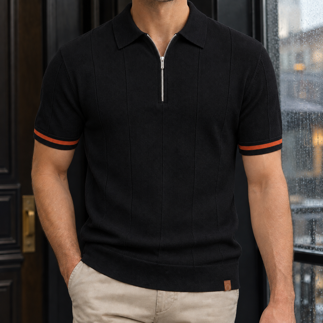 Rodolphe-Hayes Zip Polo Shirt - Black