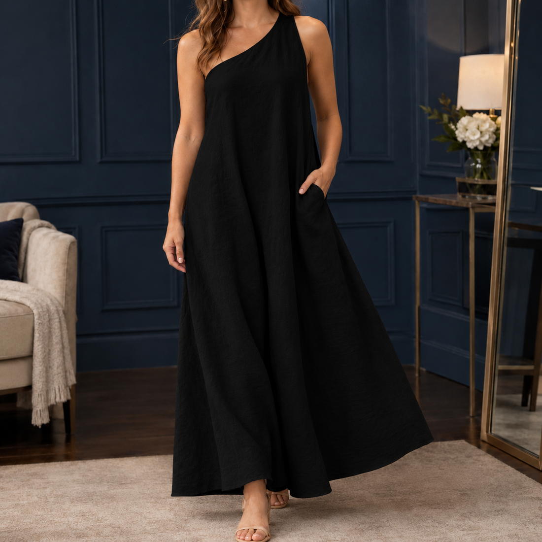 Elle One-Shoulder Jumpsuit - Black