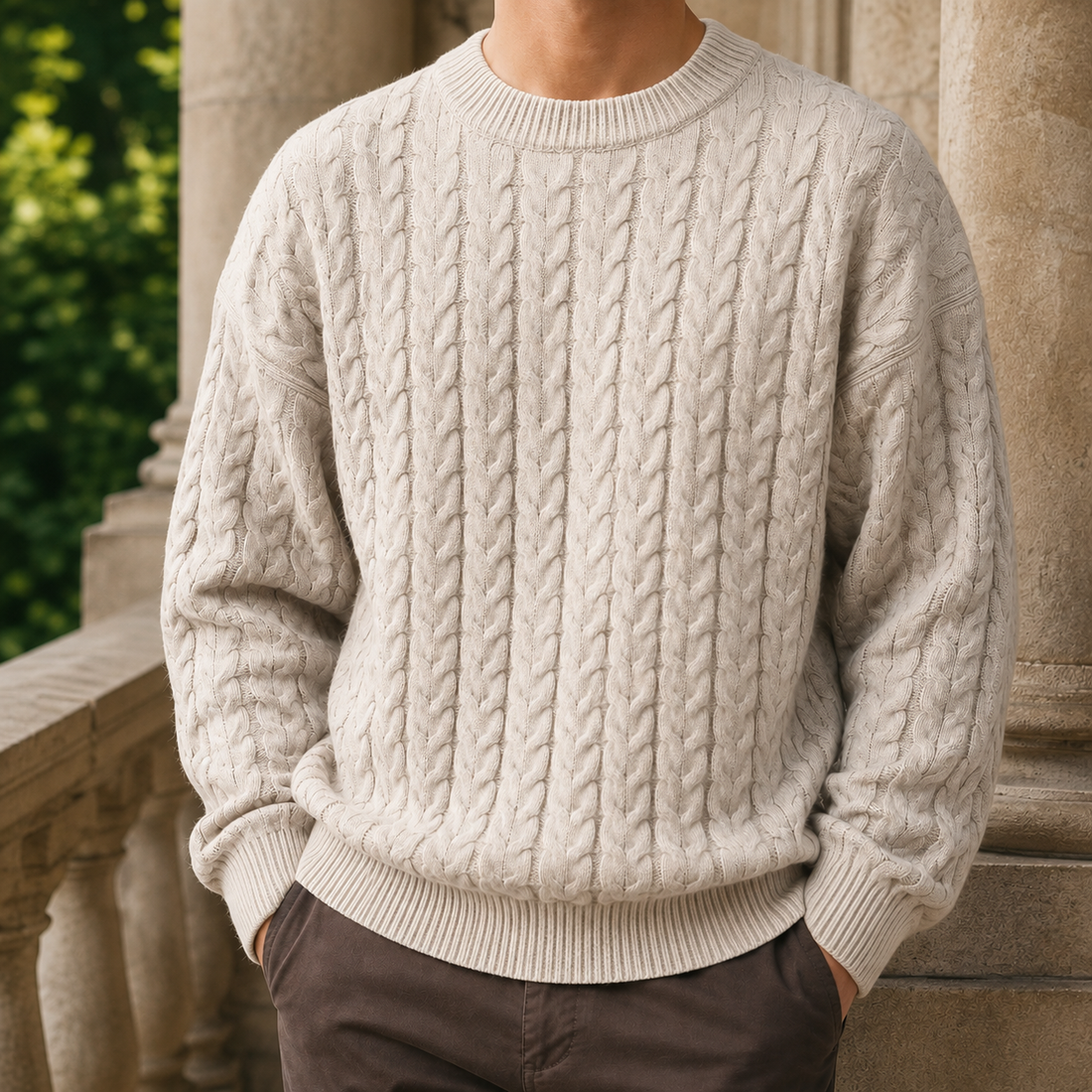 Luca-Jude Cable Knit Sweater - Beige