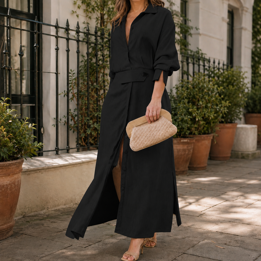 Giulia-Rae Belted Maxi Dress - Black
