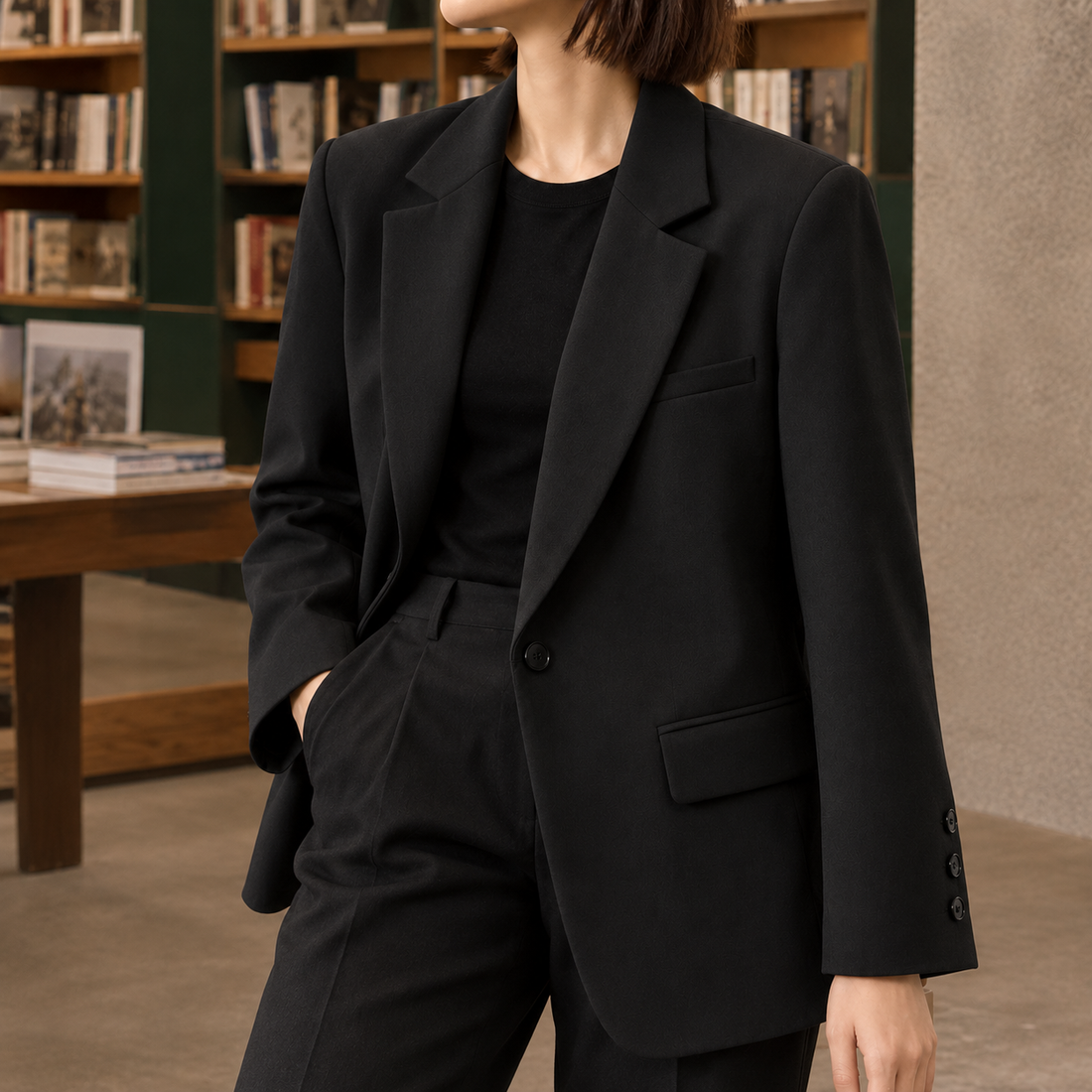 Lena-Pearl Relaxed Blazer - Black