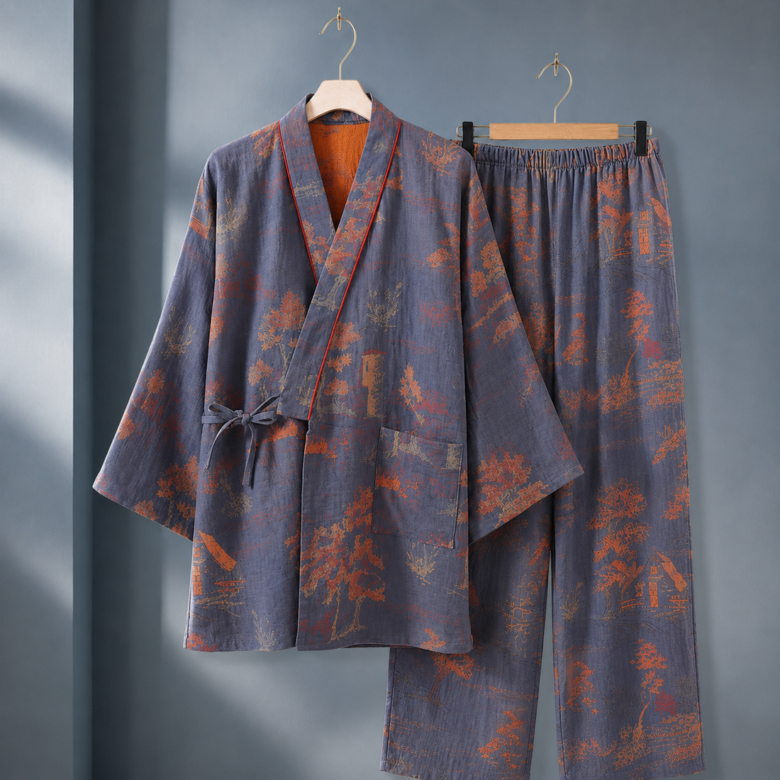 Dahlia-Lane Landscape Pajama Set - Gray Blue
