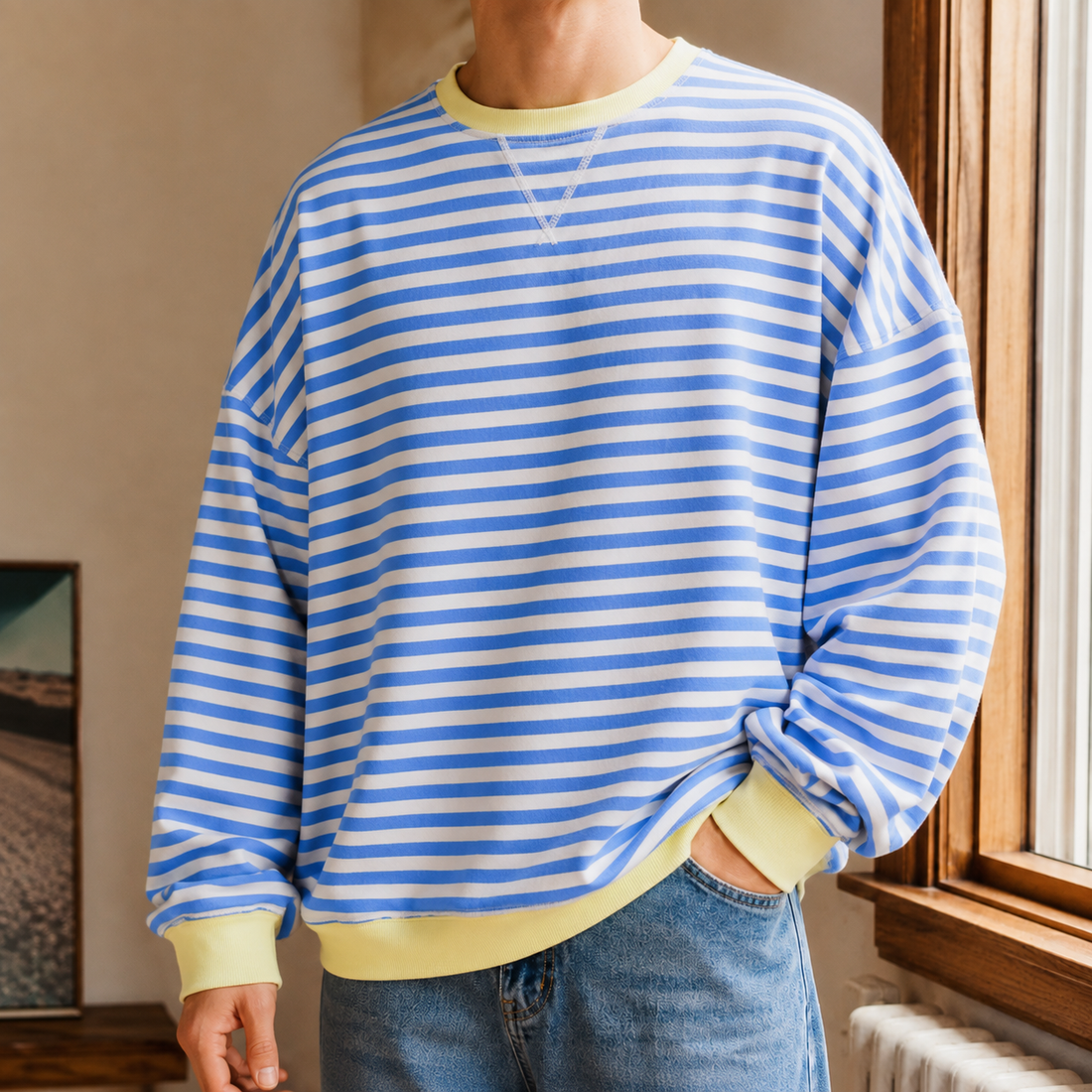 Florian-Wade Striped Sweater - Sky Blue