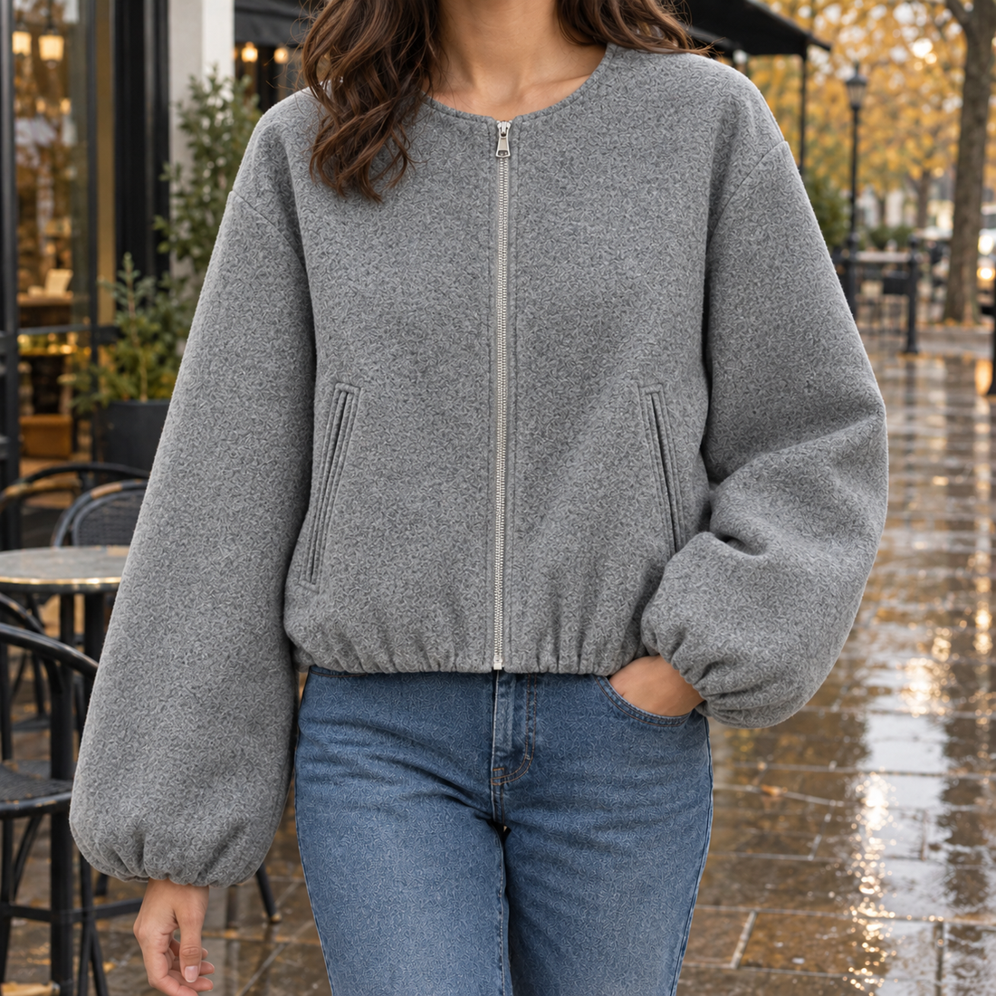 Pippa-Lane Balloon Sleeve Jacket - Space Gray