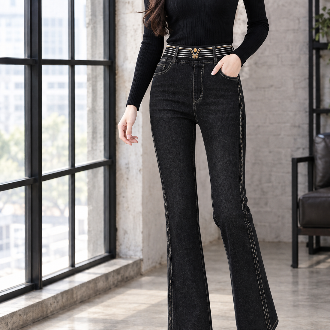 Aline-Faye Flared Jeans - Black