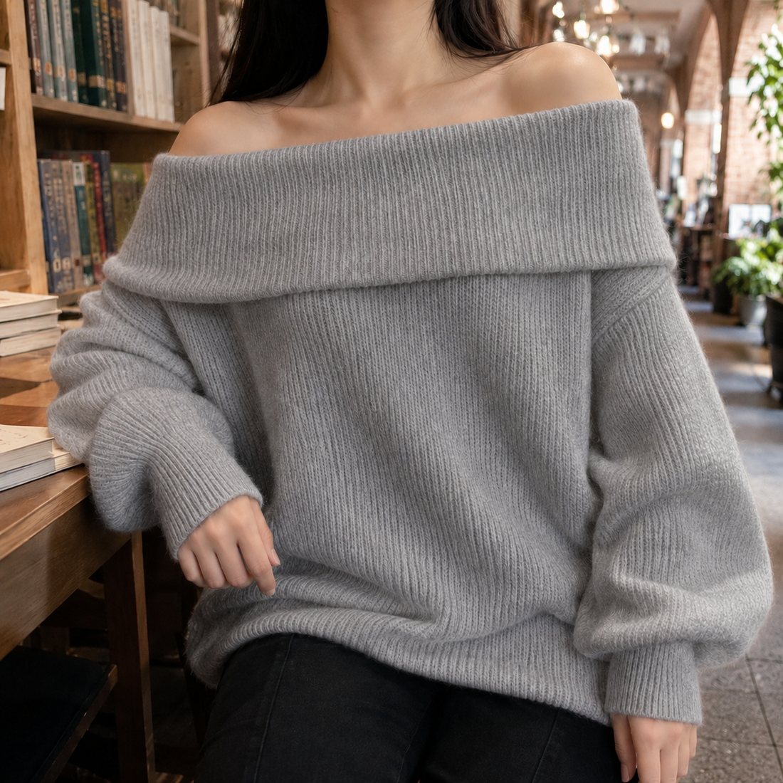 Blanche Off-Shoulder Sweater - Gray