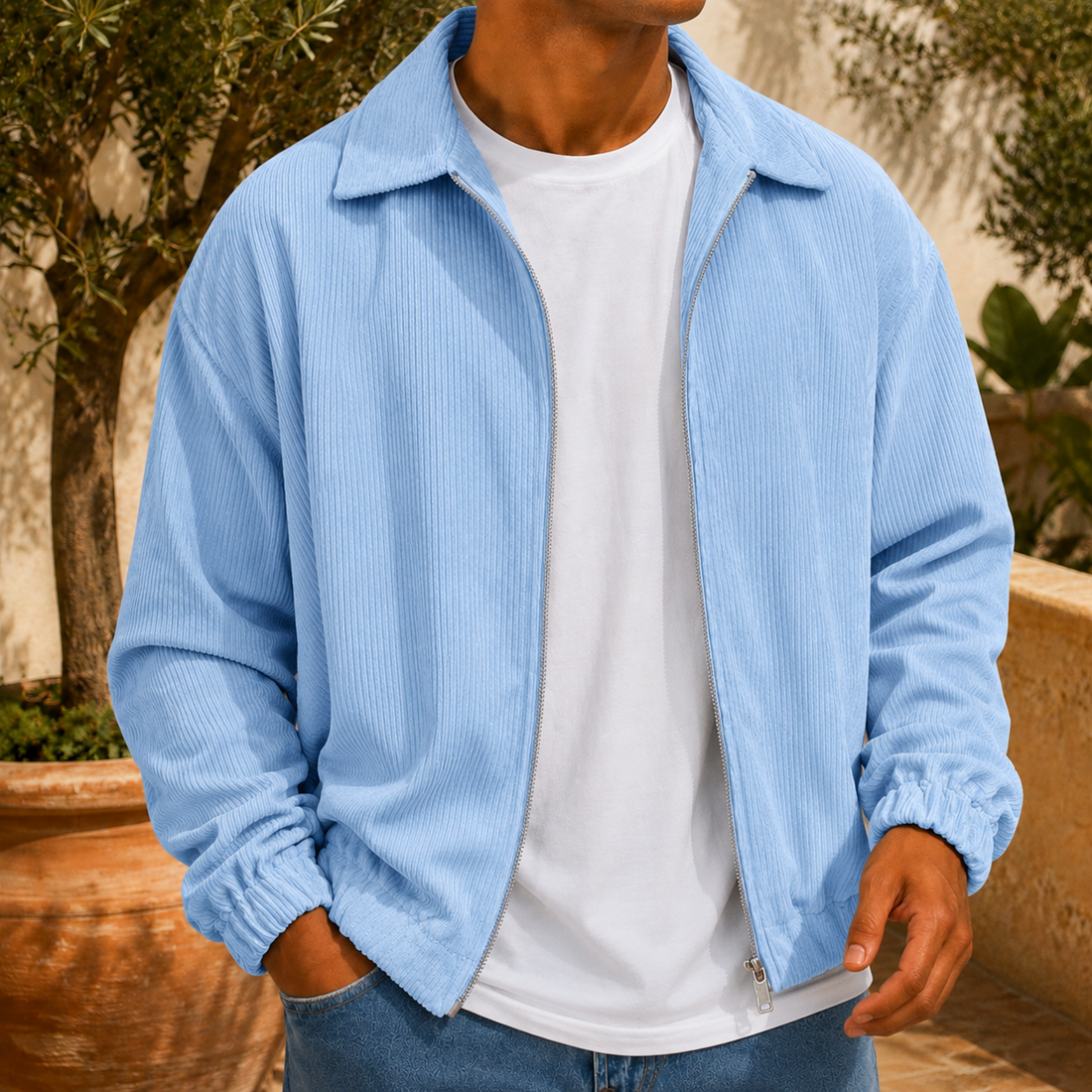 Ambrose-Dean Ribbed Jacket - Light Blue