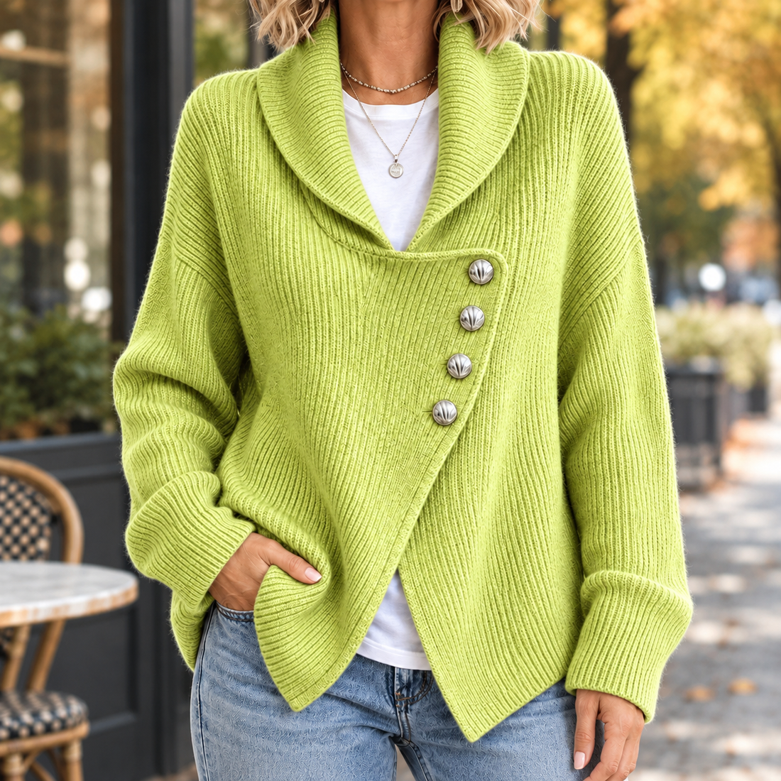 Elowen-Jane Asymmetric Knit Cardigan - Green
