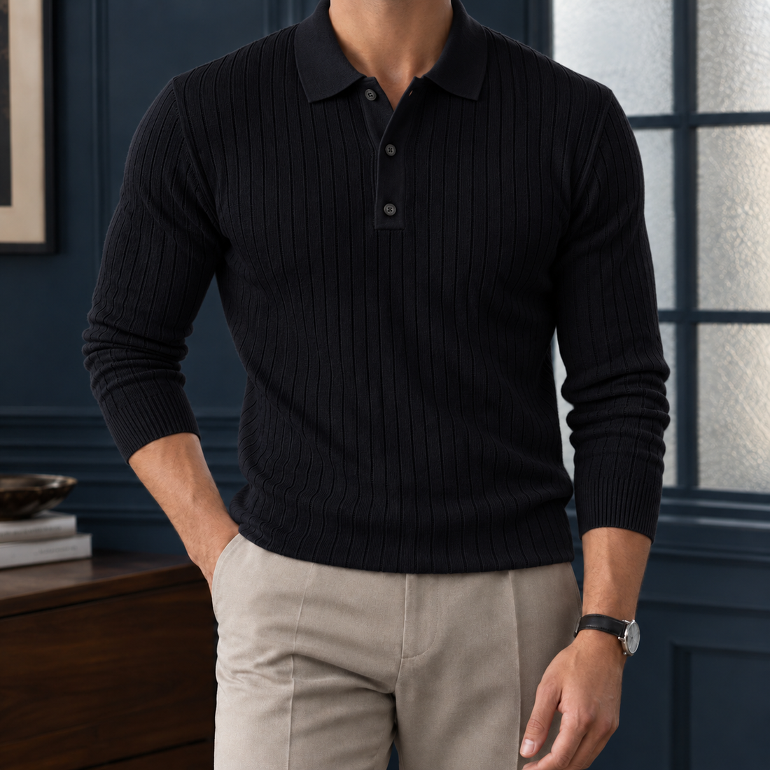 Douglas Ribbed Polo - Black