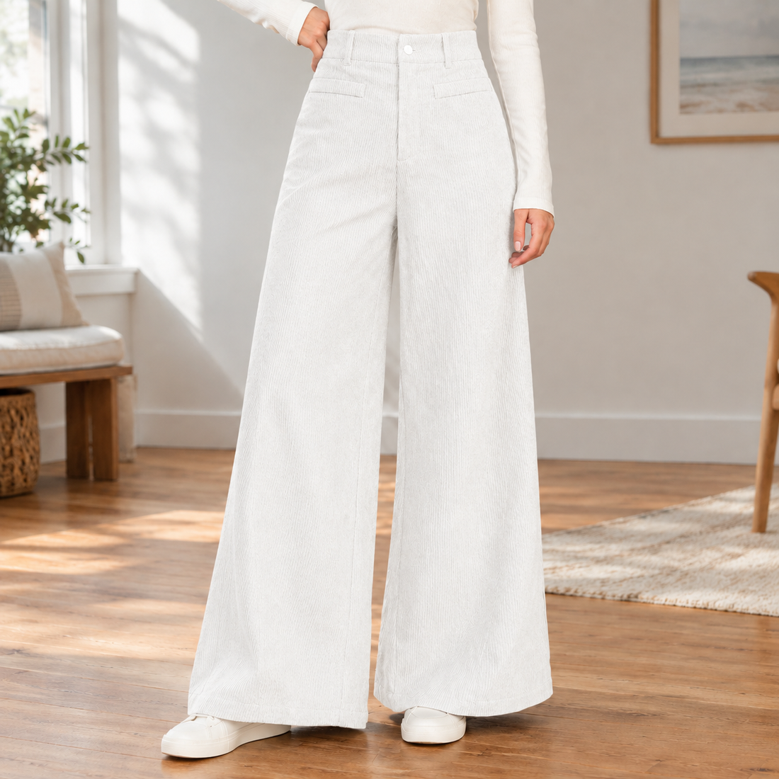 Desiree-Pearl Wide Leg Pants - White