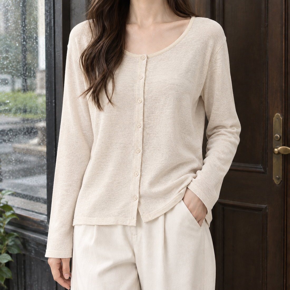 Guinevere-Hope Linen Cardigan - Beige