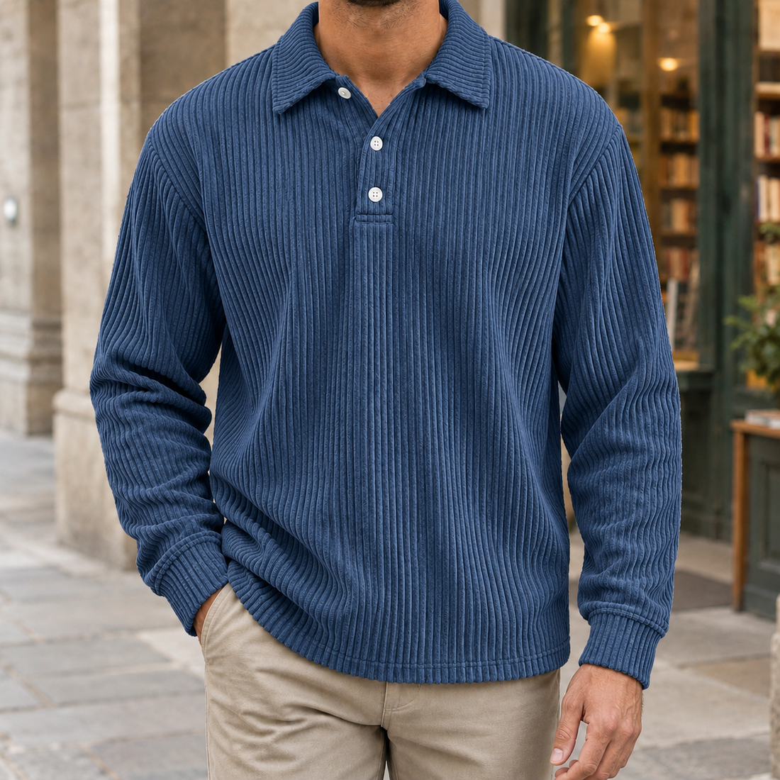 Owen-York Ribbed Polo - Navy Blue