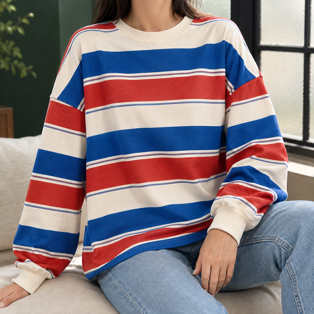 Giulia-Mae Relaxed Striped Top - Red Blue