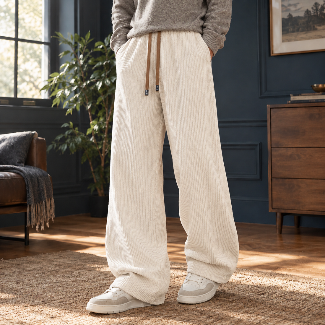 Keith-Grey Wide Leg Pants - Light Beige