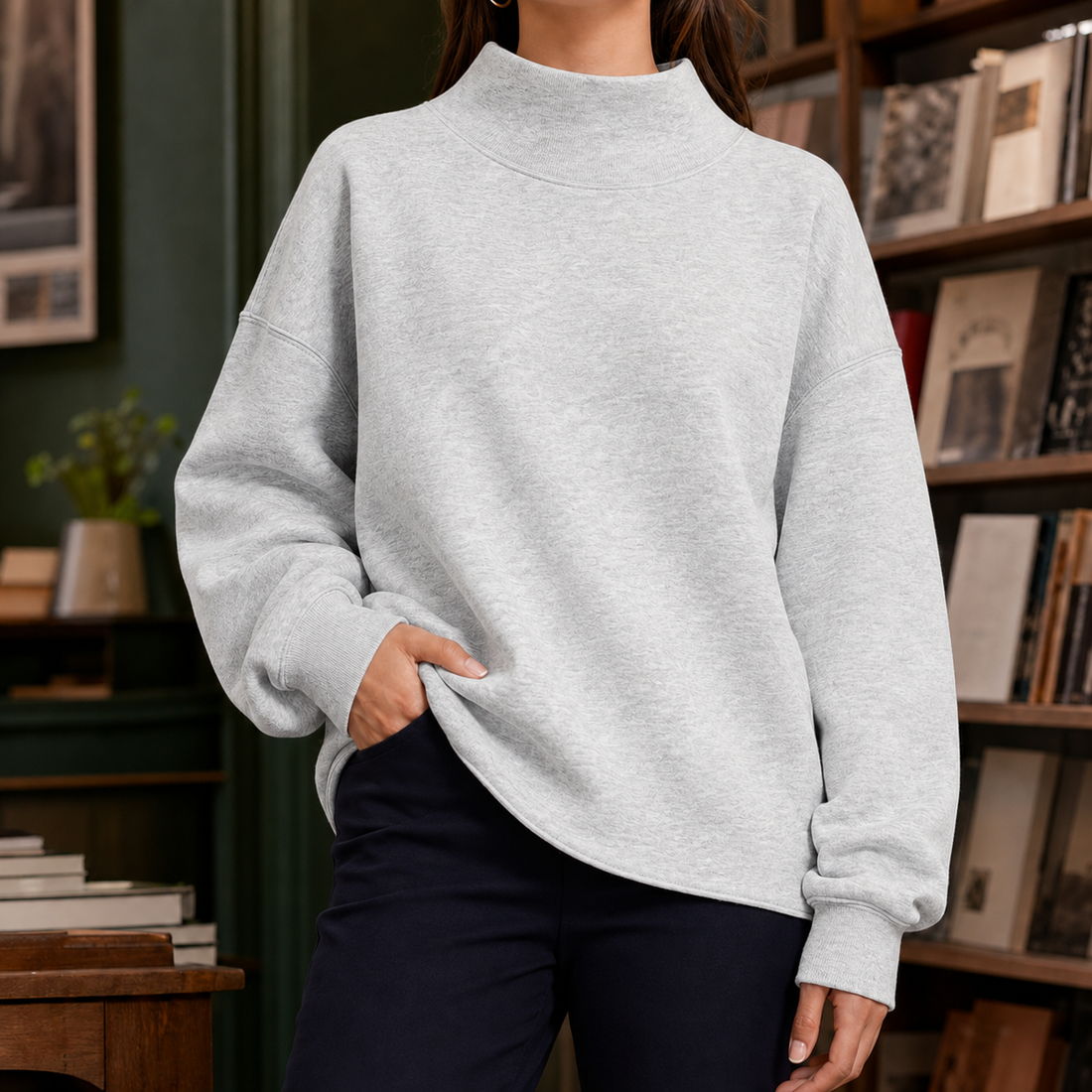 Wendy Mock Neck Sweater - Light Gray