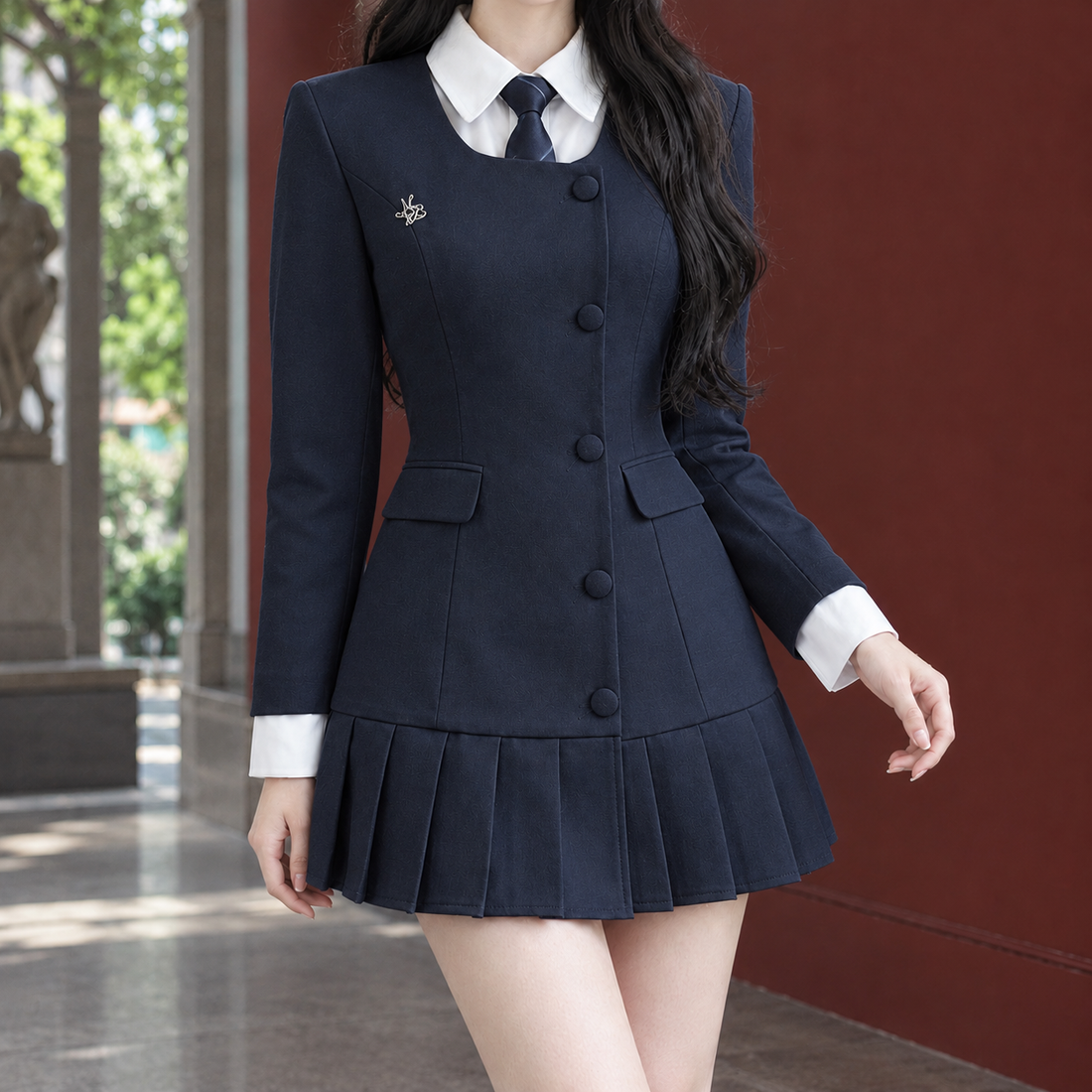 Annika-Claire Tailored Mini Dress - Navy Blue