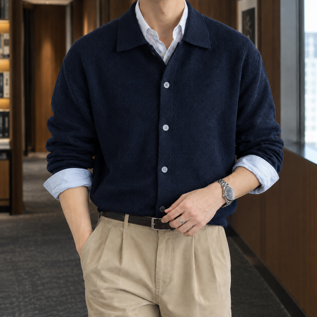 Arend-West Ribbed Cardigan - Blue