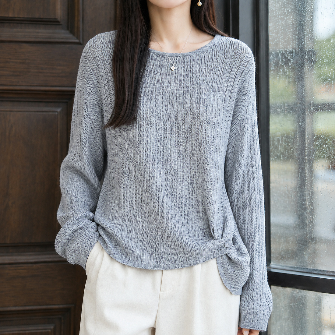 Liliana-Jane Crew Neck Sweater - Gray