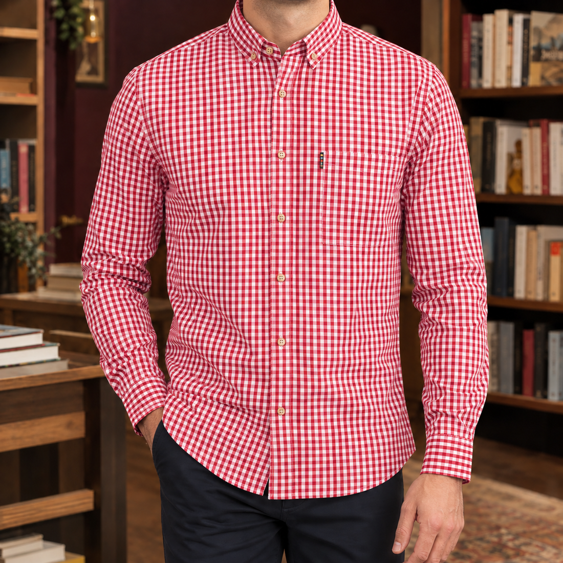 Mathias-Dean Gingham Shirt - Red White