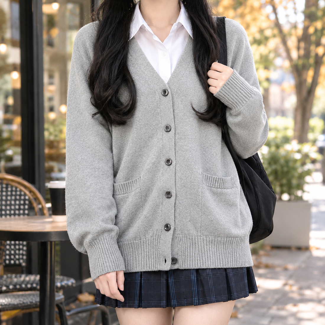 Ilaria-Lane V Neck Cardigan - Light Gray