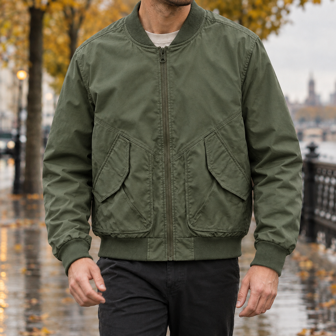 Caleb-Cole Utility Bomber Jacket - Army Green