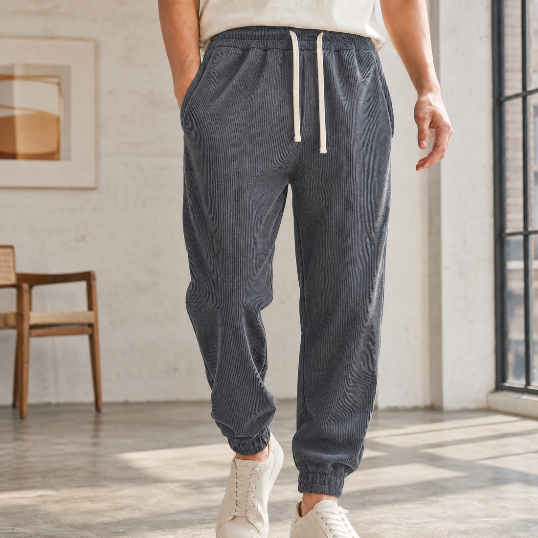 Ilario-Hayes Tapered Pants - Dark Gray Corduroy