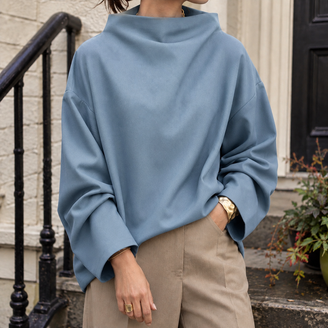 Nadia-Grace High Neck Top - Blue