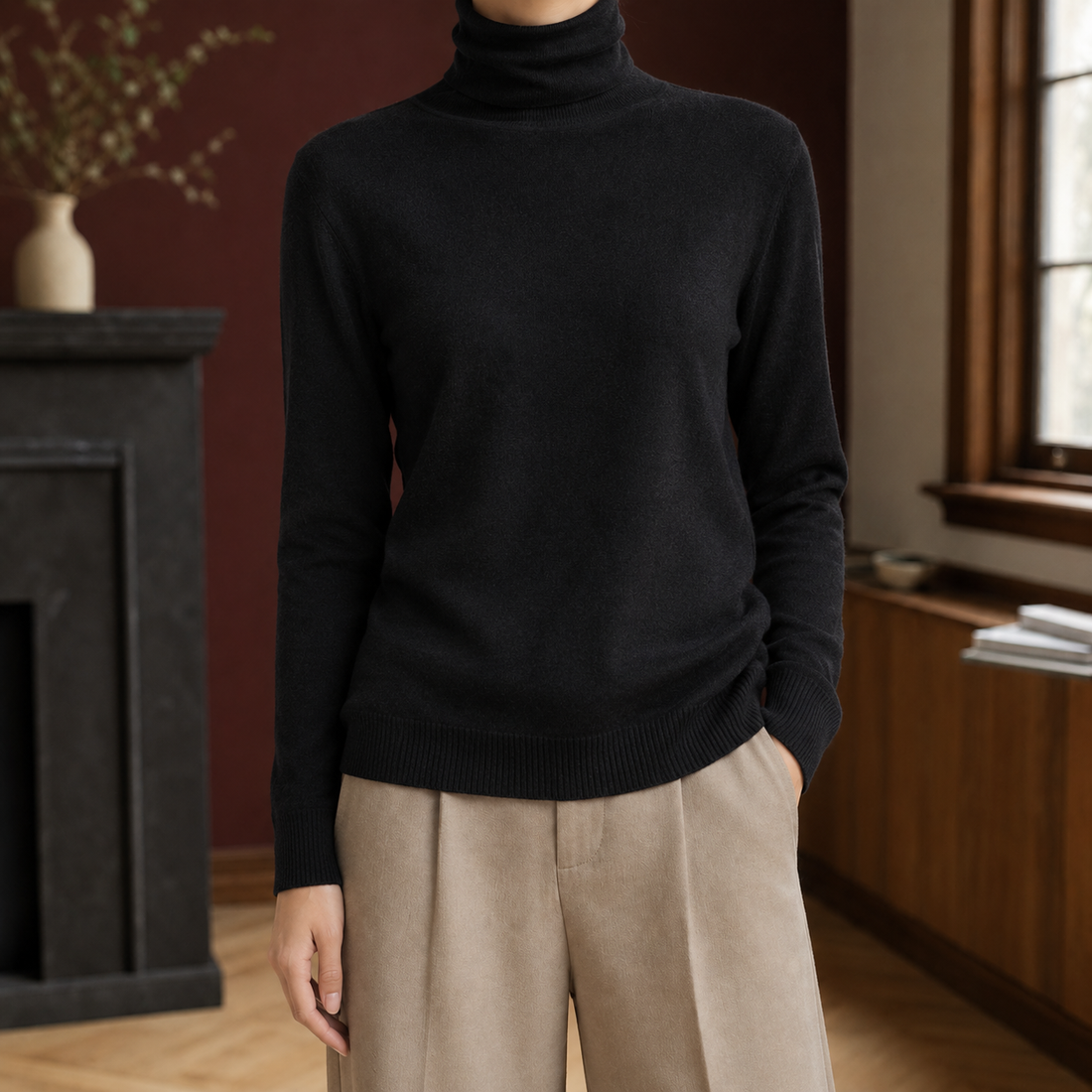 Leah-Sage Wool Turtleneck Sweater - Black