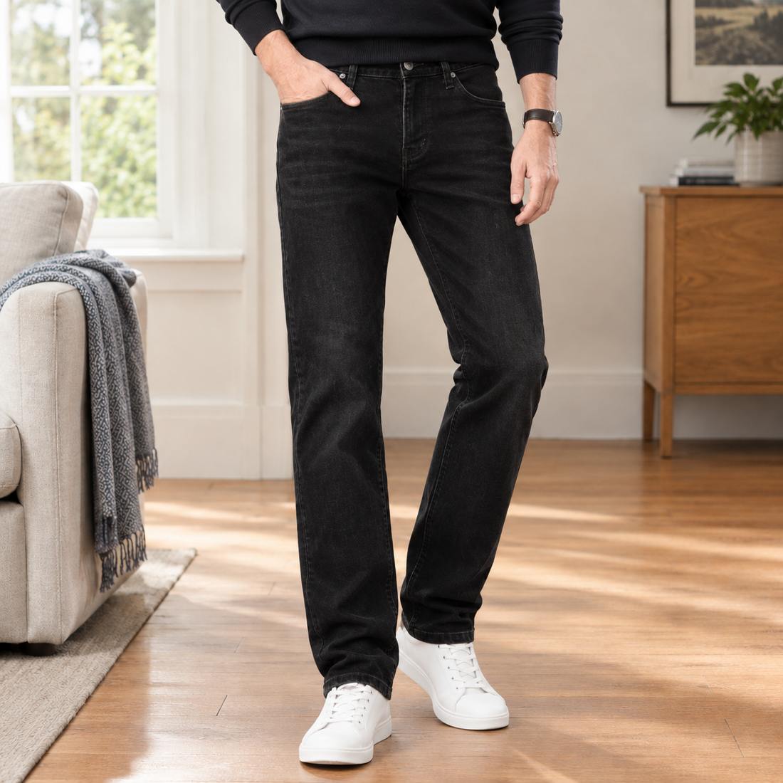 Peregrine-Grey Straight Jeans - Black