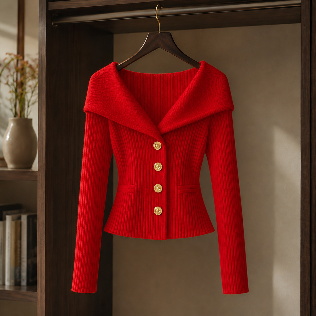 Josephine-Kate Ribbed Sweater - Red