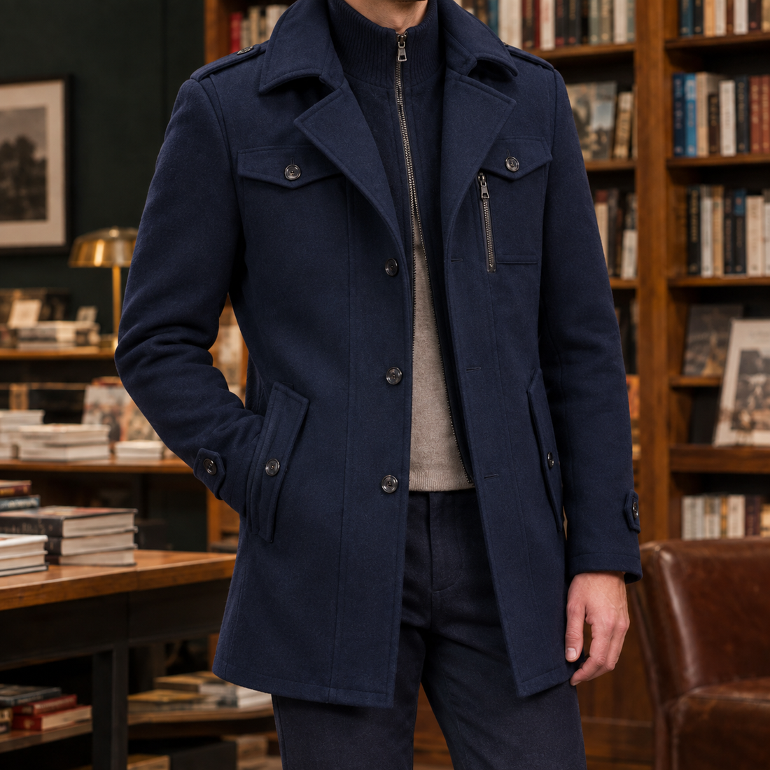 Archie-Miles Double Collar Jacket - Navy Blue