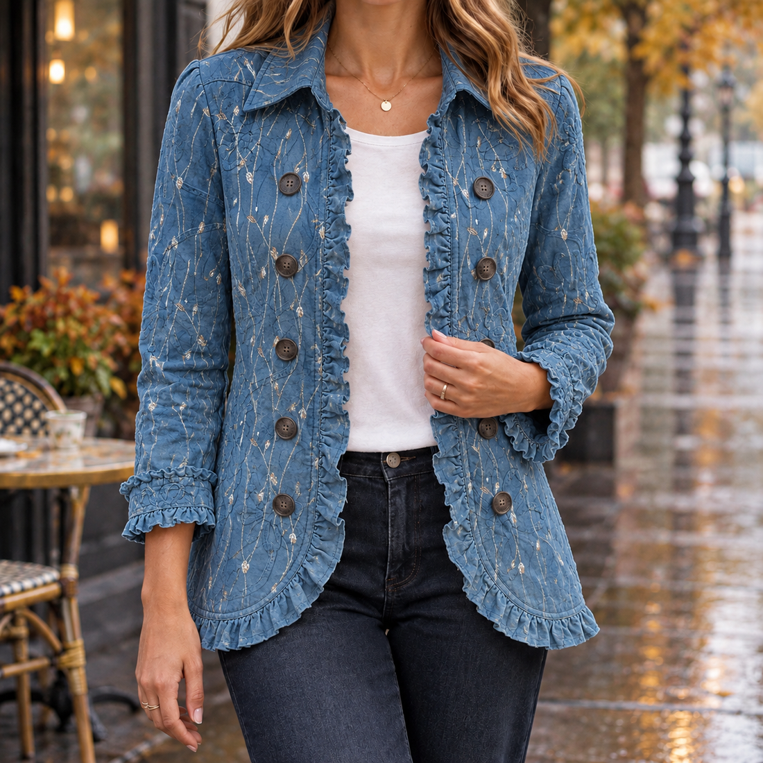 Mina-Marie Ruffle Jacket - Navy Blue