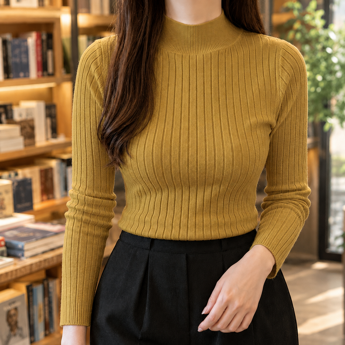 Magdalena-Mae Mock Neck Top - Mustard Yellow