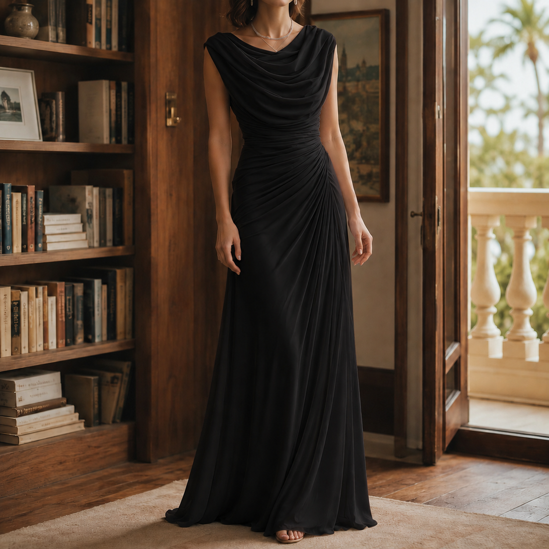 Sylvie-Skye Draped Maxi Dress - Black