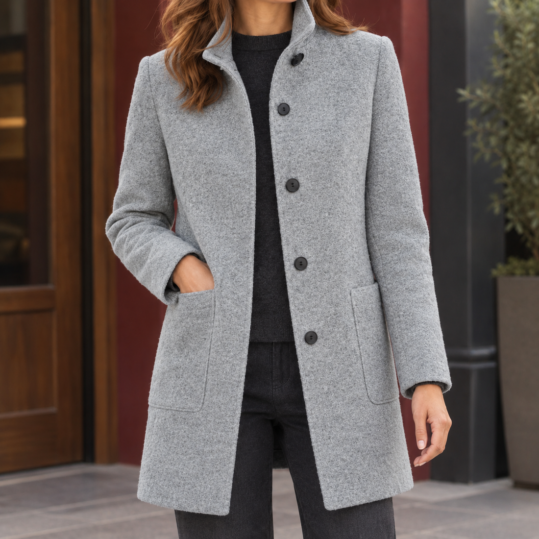 Becca Stand Collar Coat - Light Gray