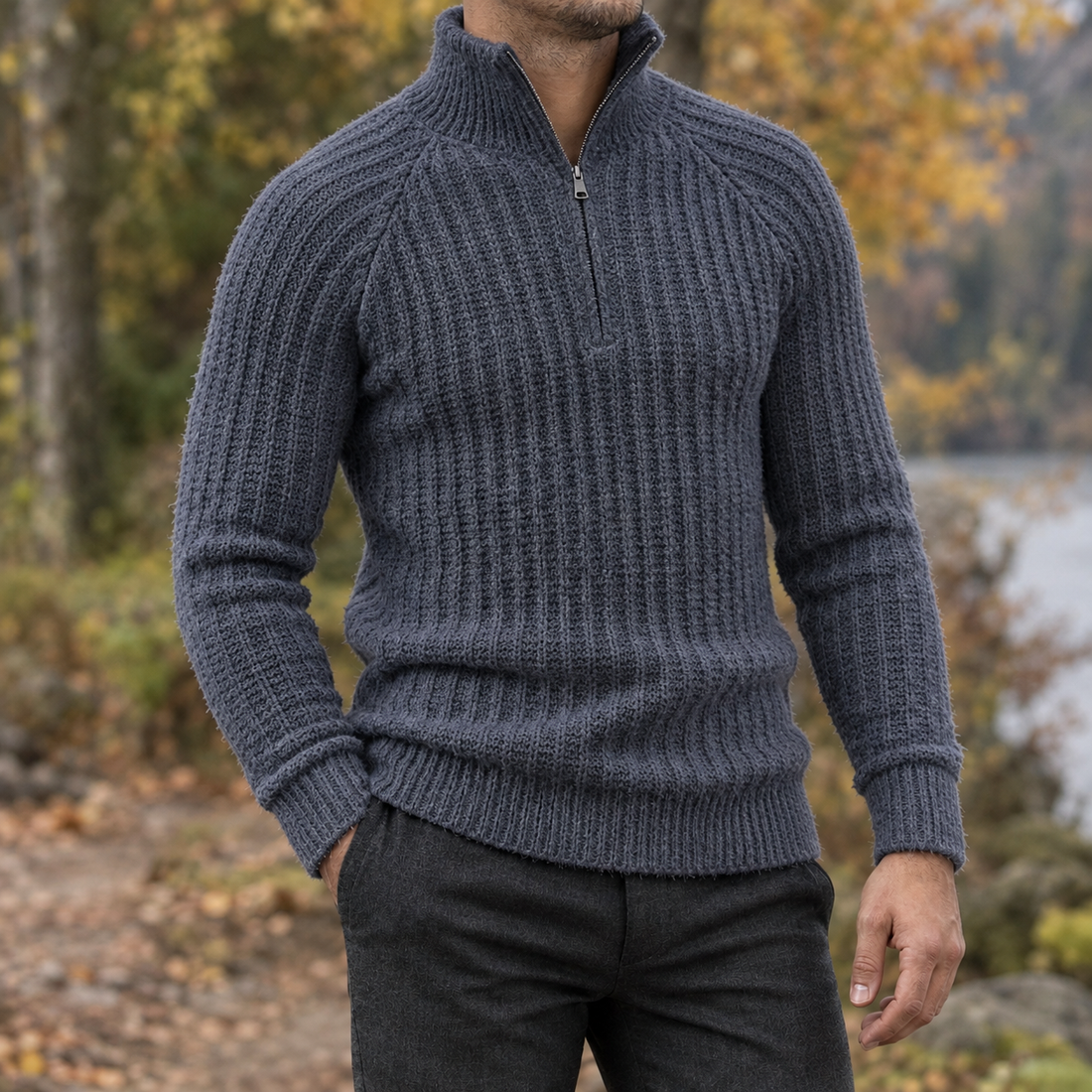 Lucian-Grant Half Zip Sweater - Gray