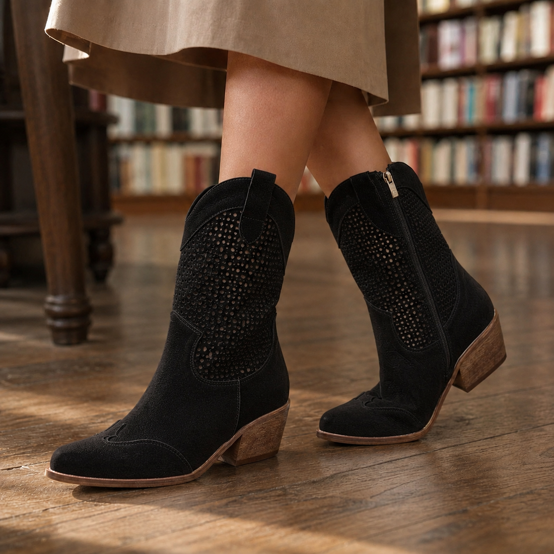 Giordano Leather Cowboy Boots - Black