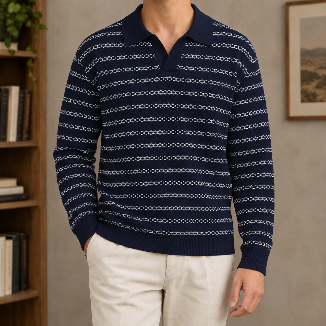 Nolan-West Open Collar Polo - Navy