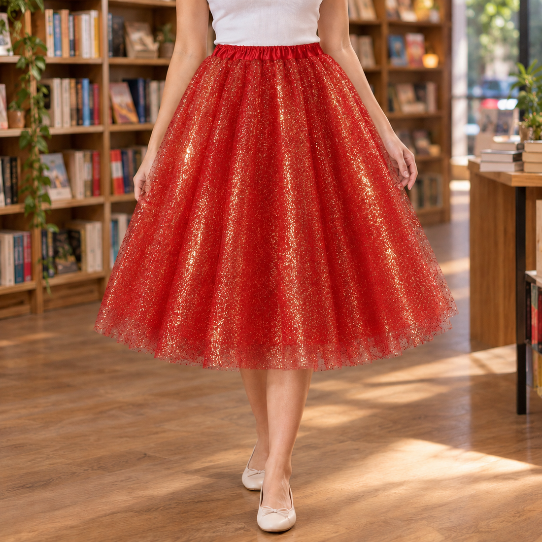 Mabel-Eve Glitter Tulle Skirt - Red