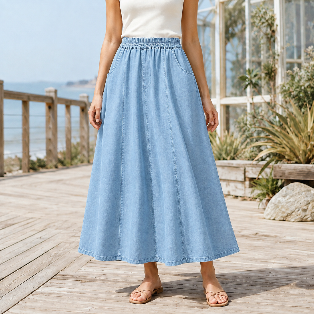 Lara-Mae Flowing Midi Skirt - Light Blue