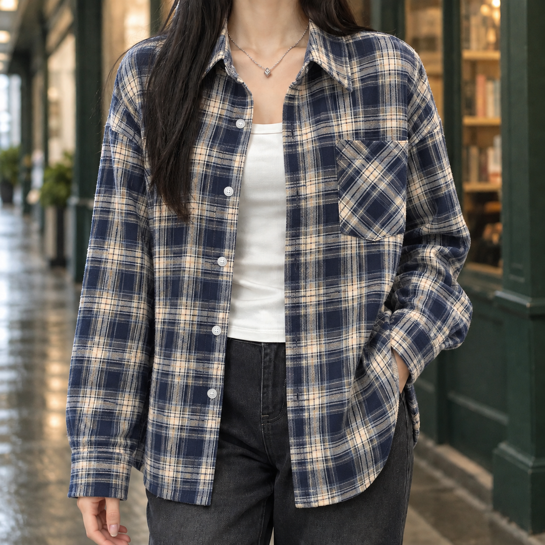Bernadette-Claire Plaid Overshirt - Navy Plaid