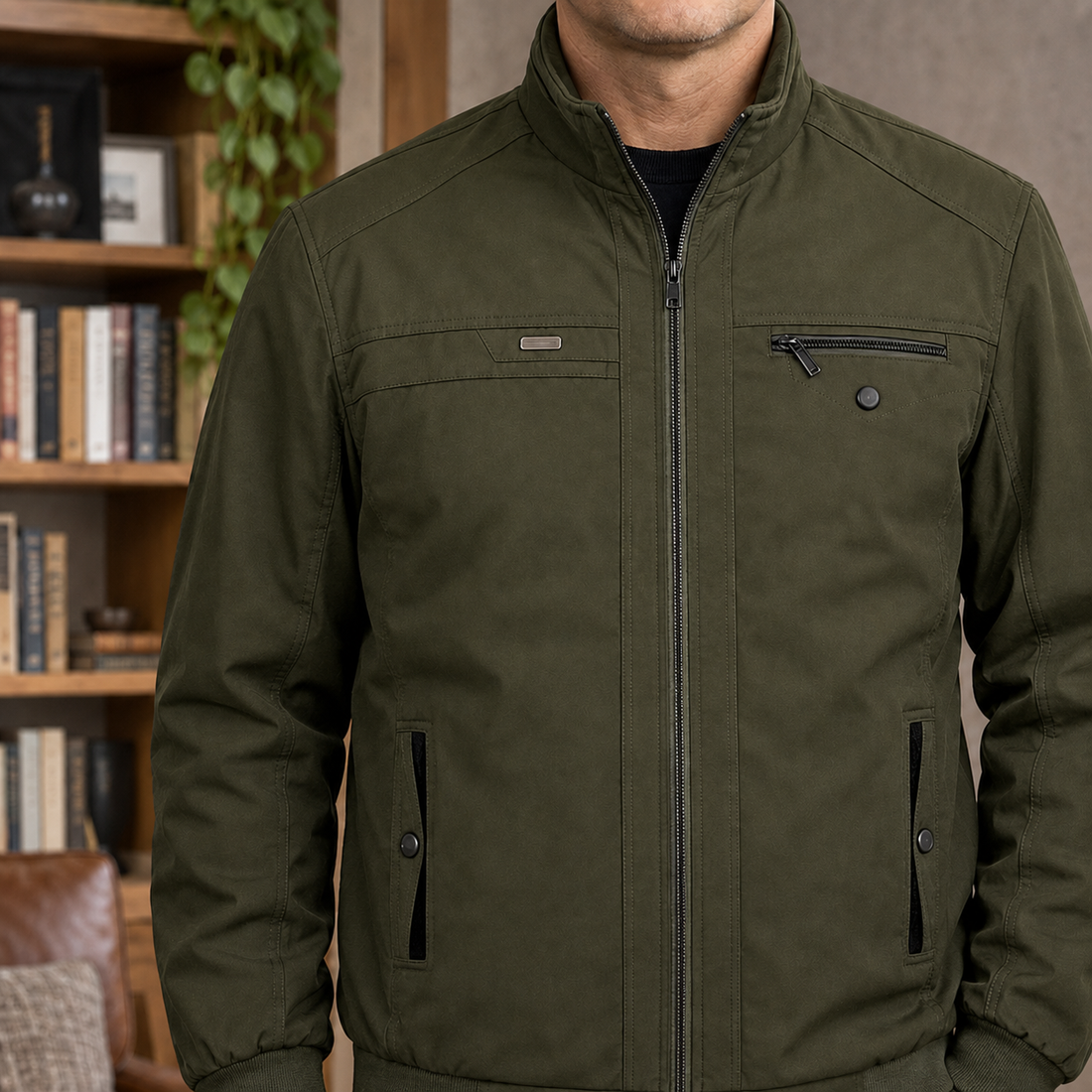 Brian Stand Collar Jacket - Army Green