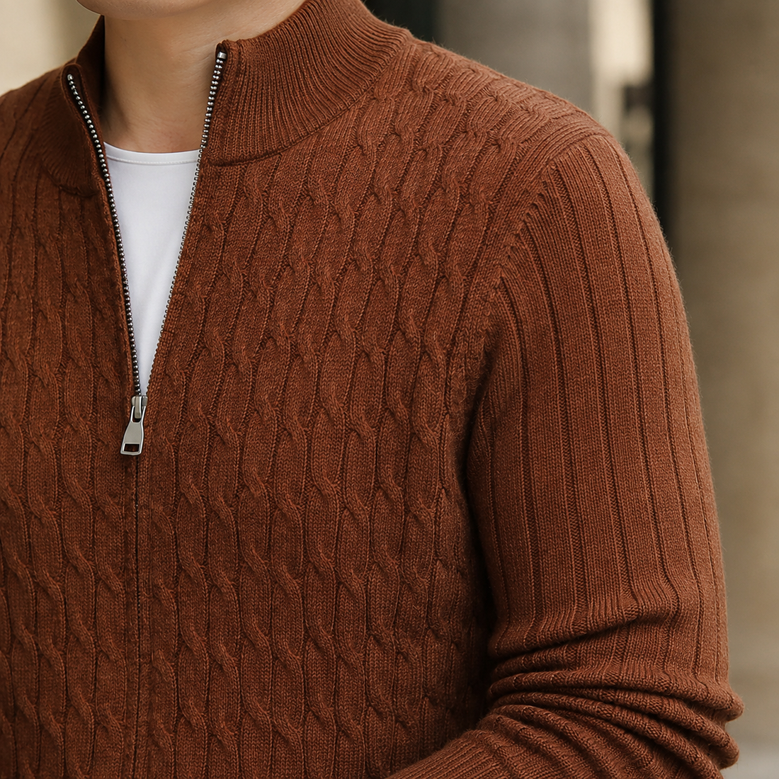 Rufus Cable Knit Sweater - Lead Product Detail