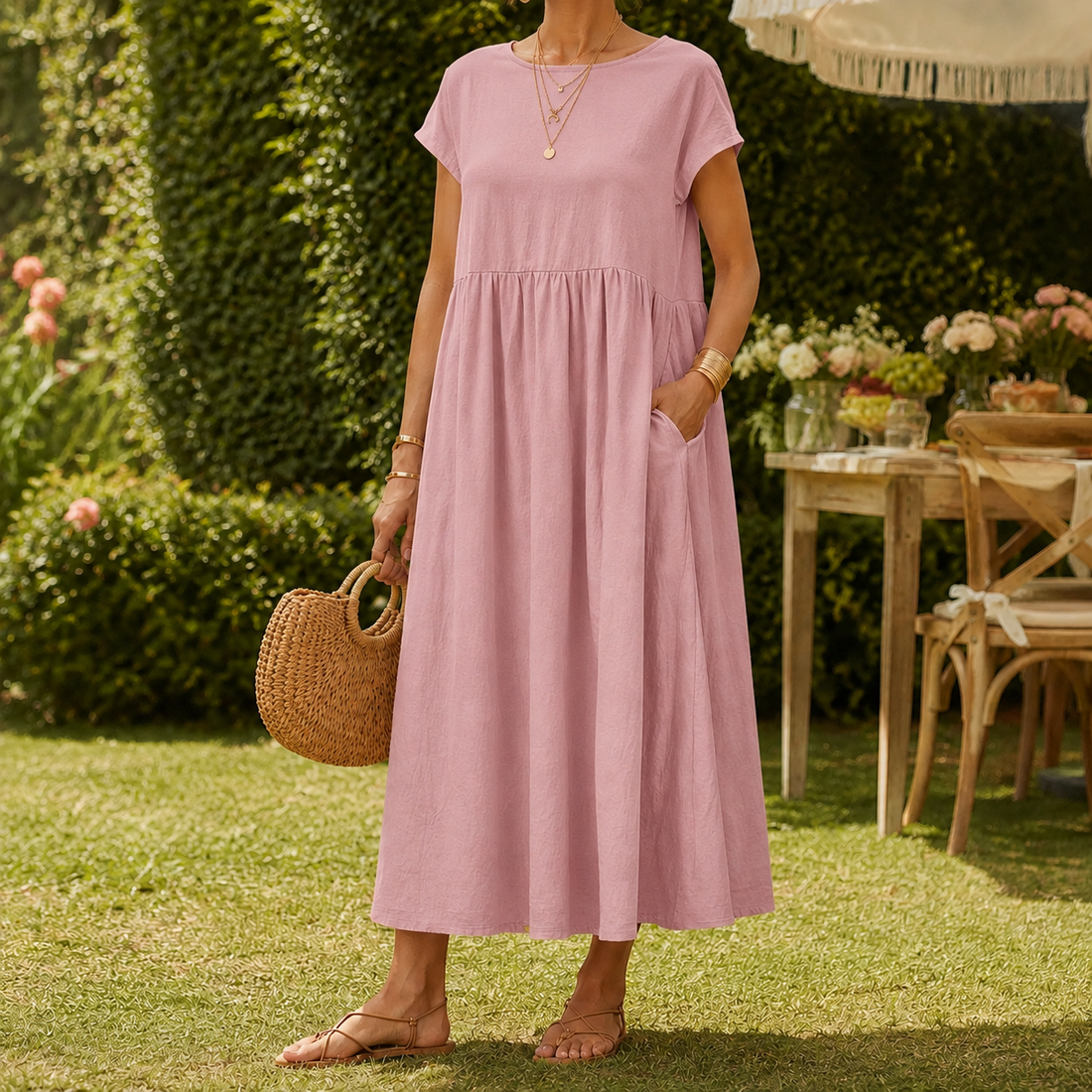 Orla-June Relaxed Midi Dress - Pink