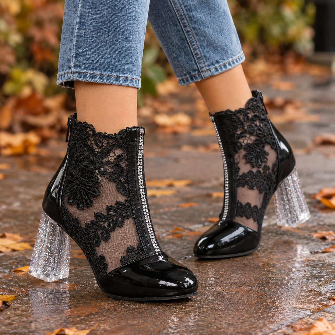 Carmagnola-Firenze Lace Ankle Boots - Black