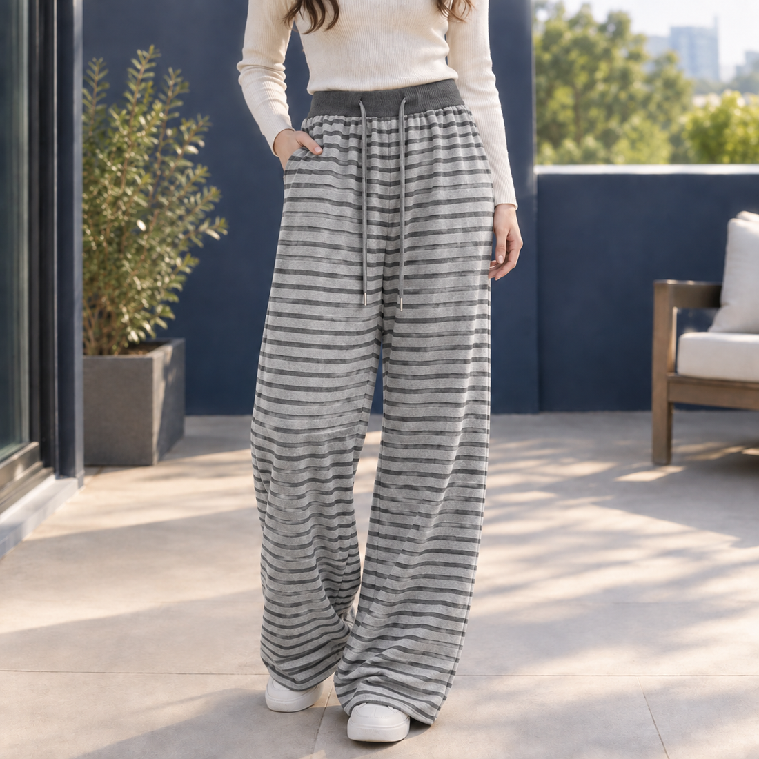 Carmen-Belle Wide Leg Pants - Light Gray